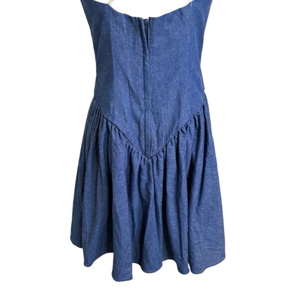 Vintage 1980s Loralie Denim Jean Mini Dress Size 10 Lace Beaded Sequins Country - Picture 5 of 10